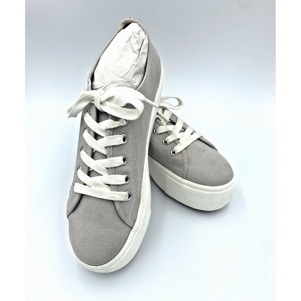 Steve Madden Platform Sneakers Womens Grey Canvas Low Top Lace Up Shoes NWO Box - Picture 1 of 6